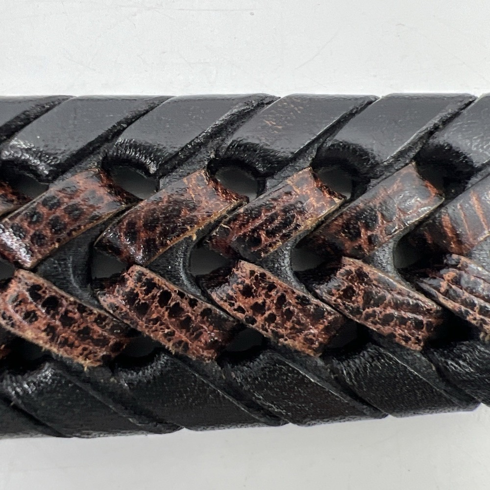 Brighton Mens 42 Braided Leather Belt Black Brown Two Tone Reptile Woven Vintage